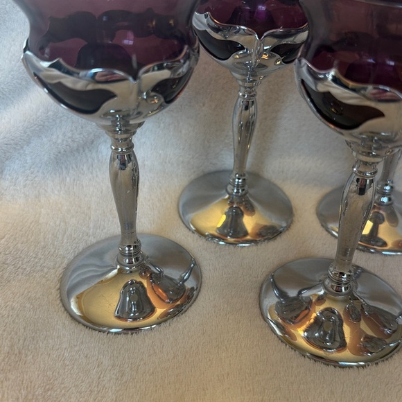 Vintage Silver Pedestal with glass amethyst Coupe Glasses Set of 6 - Picture 2 of 5